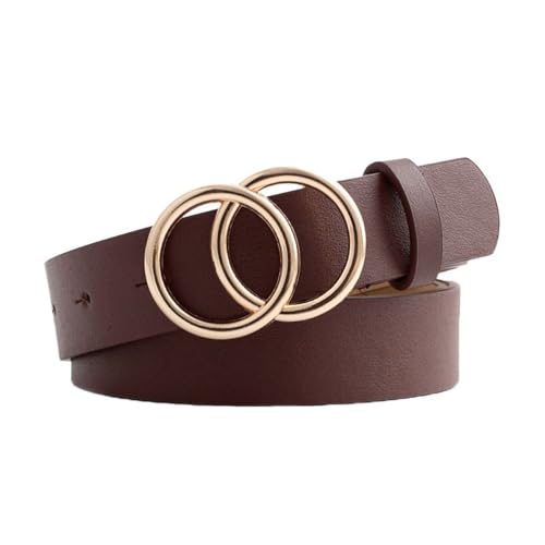Women's Faux Leather Belt Buckle Metal Round Medium Casual Winter Fashion Metal Buckle Regular Fit