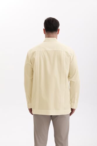 MAXJON Men's Guayabera Shirts for Men Long Sleeve Cuban Snap Button Shirts Mexican Guayabera Shirts with Four Pockets2