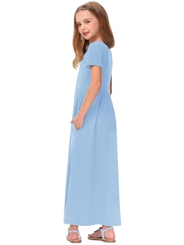 Image of Deerose Girls Maxi Dress Short Sleeve Casual Long Dresses with Pockets 5-14 Years