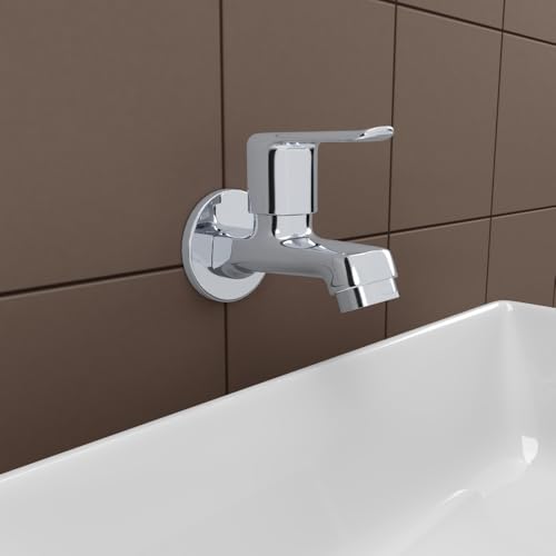 Image of Johnson Sega Brass Bib Cock Faucet for Bathroom, Utility & Garden| Wall Mounted Chrome Finish Brass Bib Tap with Flange| Corrosion & Rust Resistant| Leak-Proof Disc Valve Technology|10 Years Warranty