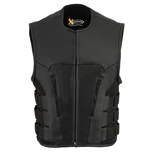 Xelement B95080 Men's ‘Creeper' Black Advanced Triple Strap Design Leather Motorcycle Vest - 2X-Large #TOP7
