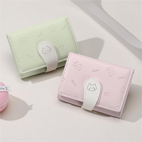 Cartoon Cute Cat Wallet Small Fresh Three Folding Multi-Card Card Holder Wallet(Green)3