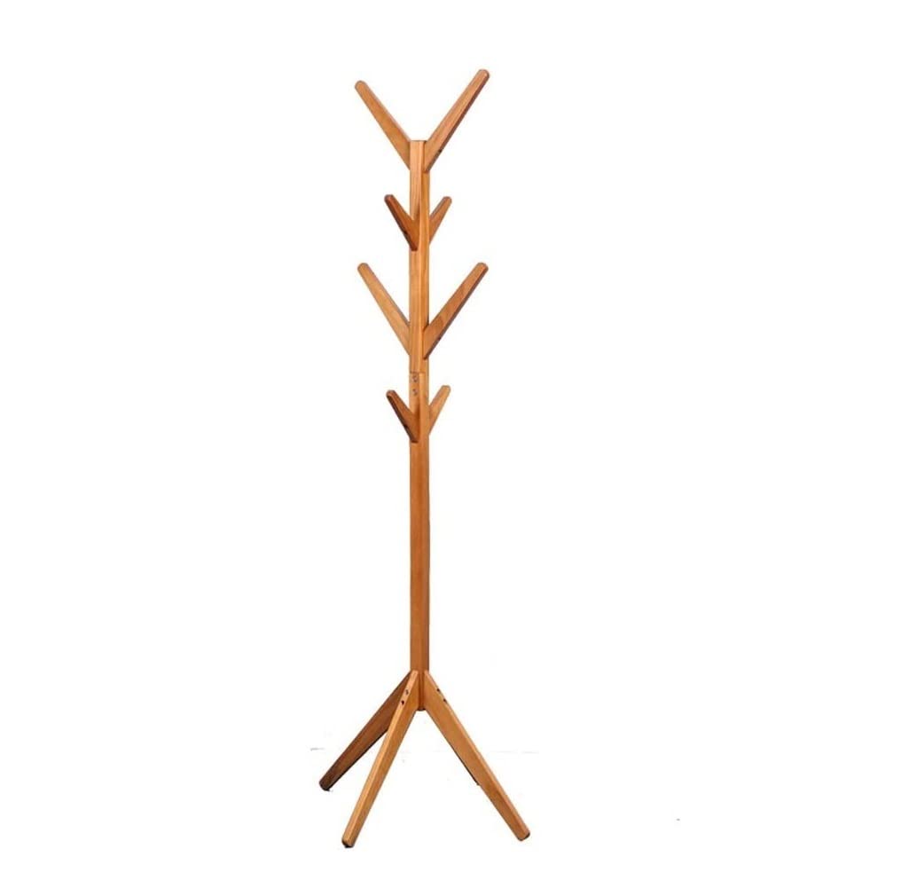 FGXHHS 175CM Solid Wood Hall Tree Coat Rack - Standing Tree-Sd nizer with 8 Hoo & 4 Tiers for Clothes, Scarves, Hats Light Brown Entryway Sto Solut