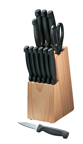 Robinson 13-Piece Sunbeam Knife Set with Pinewood Block, Black