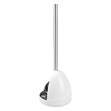 InterDesign Forma Toilet Plunger and Hideaway Holder for Bathroom Storage - White/Brushed Stainless
