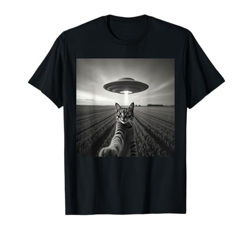 Cat Selfie With Alien UFO Funny Cat Gifts For Men Women Kids Camiseta