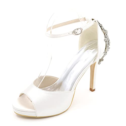 Image of Lady Satin Dress Platform High Heels Wedding Sandals Crystal Back with Free Earrings