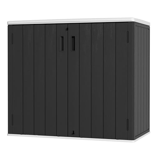 Image of Mrosaa Large Outdoor Storage Box,Resin Sheds&Outdoor Storage Waterproof /Lockable,Outdoor Storage Cabinets for Balcony,Garage,Backyard (37Cu.ft-Black White)
