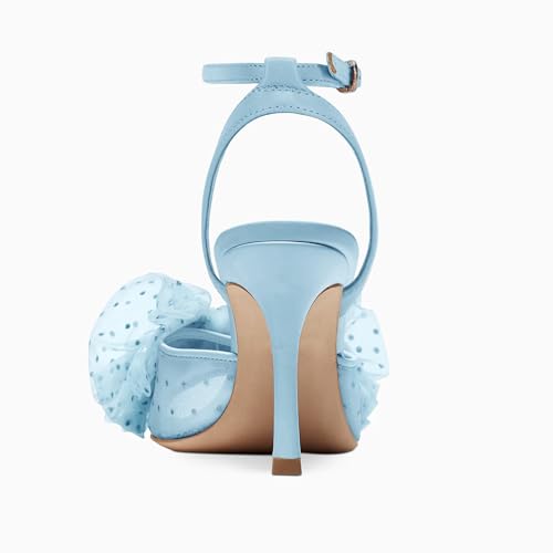 Image of Coutgo Womens Bow Tie Heels Sandals Slingback Peep Toe Wedding Heels Mesh High Stiletto Heel Summer Cute Wedding Bridal Shoes