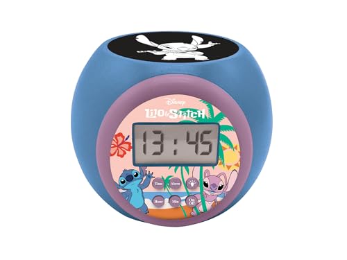 Lexibook, Disney Stitch, Réveil-projecteur avec Fonction Alarme et répétition Snooze, veilleuse avec minuterie, écran LCD, à Piles, Bleu, RL977D