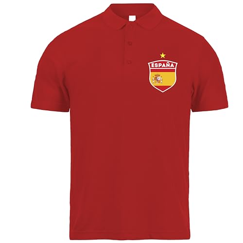 lepni.me Polo de Fútbol de España para Hombre con Tu Nombre y Número | Bandera Española Insignia, Camiseta Personalizada | Campeonato de Europa 2024 (L Rojo Sin impresión)