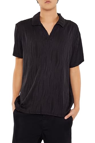 Forever 21 Camisa polo masculina texturizada slim fit gola V, Preto, XGG