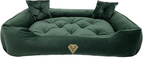 Dogs4Life Premium Hundebett | Hundebett für sehr kleine Hunde | Orthopädisch | Hundekissen | Waschbar | Outdoor | Mit Rand | Wasserabweisend (S, Grünes Velours)