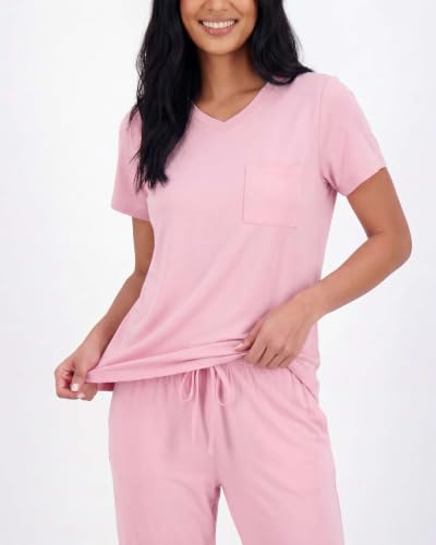 Image of Real Essentials 2 Pack: Women's Comfy Pajama Sets - Short Sleeve Ladies Loungewear Sleepwear PJs (Available In Plus)