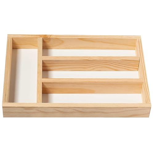 Plateau À Ustensiles pour Couverts en Bois - Range-couverts - Organisateur De Tiroir - Boîte De Rangement pour Cuisine en Bambou - 4 Compartiments - 32 x 22 x 3,5 cm – Image 3