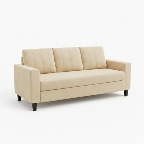 Image of Hendrick Plush Velvet 3 Seater + 1 Seater + 1 Seater Sofa Set | Silken Velvet Upholstery | Golden Legs | Designer Set for Living Room & Office Spaces (Cream)