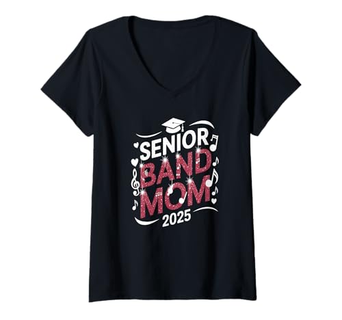Mujer Mamá de Banda Senior 2025 Orgullosa Amante de la Música Camiseta Cuello V