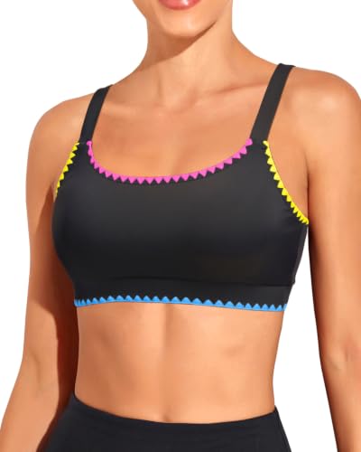 Image of Tempt Me Women Sports Bra Swim Crop Tops Only | Scoop neck, Bathing suits top, Removable cups, Adjustable straps