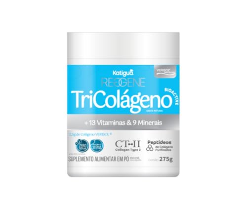 Katiguá, Colágeno Hidrolisado Solúvel Verisol, TriColágeno 3 em 1, Sabor Natural, 275 Gramas, Cinza