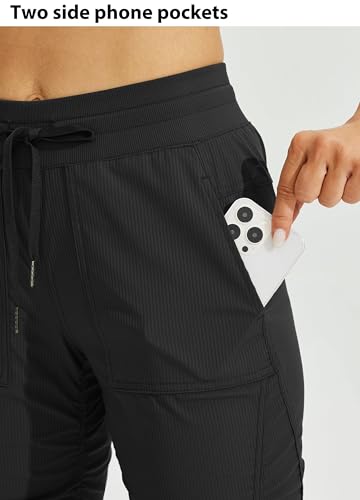 Willit Women's Quick-Dry Capris Travel Pants Lightweight Striped Woven Hiking Workout Casual Pants with Pockets3