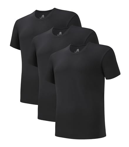 DAVID ARCHY Men's Undershirts Quickly-Dry T-Shirts, Stretch Moisture-Wicking Crew Neck Tees for Men, 3 Pack