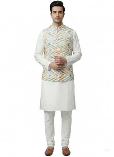 ashtang Men’s Festive Cotton Blend Kurta Pajama Set with Multi-Co...