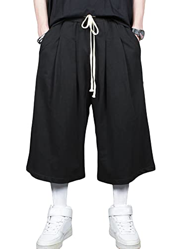 Verdusa Men's Drawstring Waist Loose Wide Leg Capris Pants with Pocket