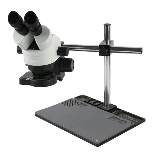 顕微鏡キット 7X-45X 連続ズーム双眼顕微鏡実体顕微鏡 + 144 LED リングライト + 多機能アルミ合金スタンド 顕微鏡レンズアダプター(Grey)