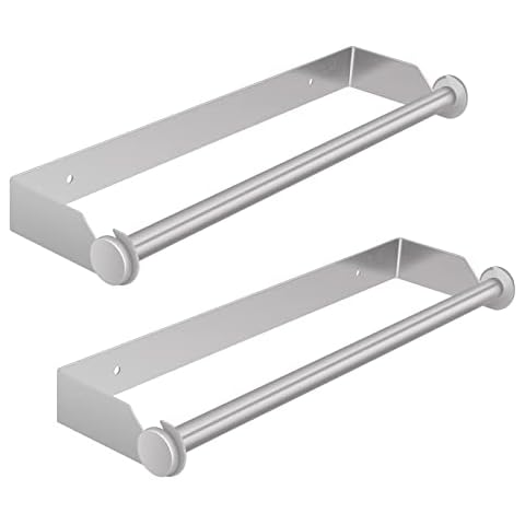 PEDORUBY Under Cabinet Paper Towel Holder, Premium Stainless Steel Adhesive or Drill Mount Paper Towel Holder, Wall Mounted & Bend-Resistant, for Kitchen or Bathroom (Silver) 2 Pack Cover