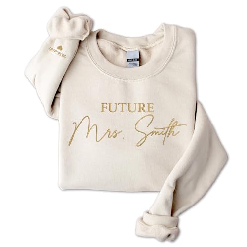 GODMERCH Custom Embroidered Future Mrs Sweatshirt - Personalized Mrs Hoodie, Honeymoon Crewneck, Bride Sweatshirts, Gift for Her, Bride to Be, Wedding, Engagement, Bachelorette Party, Bridal Shower