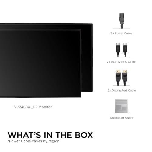 Image of ViewSonic VP2468A H2 24 Inch 1080p Dual Pack Head-Only ColorPro Monitors, 100% sRGB and Pantone Validated for Dual Screen Graphic Design, Advanced Ergonomics, 65W USB-C, and DisplayPort Daisy Chain
