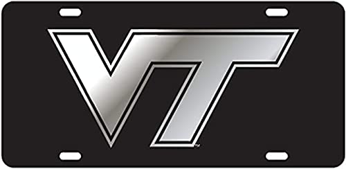 Black License Plate Frame Silver Mirror Inlays (Virginia Tech)