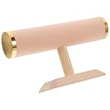 Soporte para Collares y Pulseras de Madera Maciza, Estante de Exhibición Nivel Base Metálica, Color Beige Crema, Organizador Multifunción para Relojes y Coleteros, Adecuado