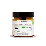 Miel con polen de abeja natural y jalea real. Sabor intenso de la miel de bosque con matices florales del polen y con la fuerza de la jalea real. Producto Artesano de Cosecha Propia. Origen: El Bierzo