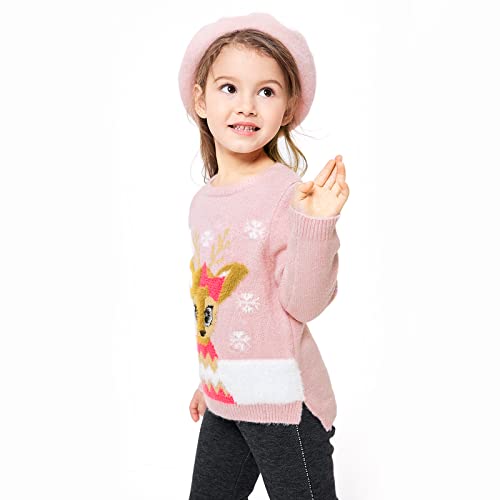 Qiansili Girls Christmas Sweater Cute Funny Reindeer Snowflake Holiday Santa Clause Knitted Cozy Sweater Pink #TOP3