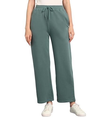 Image of Alan Jones Clothing Women's Relaxed Fit Mid Rise Solid Wide Legs Track Pant