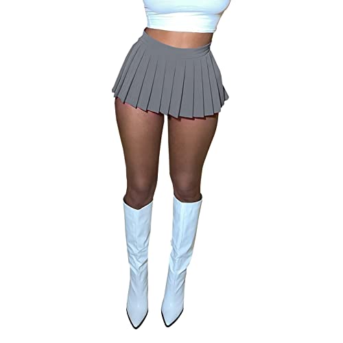 Mini-Faltenröcke für Damen, sexy schwarzer Minirock mit Schlitz, für Damen und Mädchen, Y2K, kurzer Cargorock, Skater, A-Linie, Faltenrock, grau, M