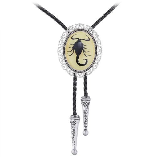 Image of Jeilwiy Bolo Tie for Men Real Stone Westwern Cowboy Ties Silver Bolos Women Leather Necktie Gift for Birthday Christmas