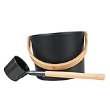 FLAMEER Portable Aluminum Sauna Bucket Barrel with Long Handle Laddle Scoop Sauna Barrel - 5L Black_Style A