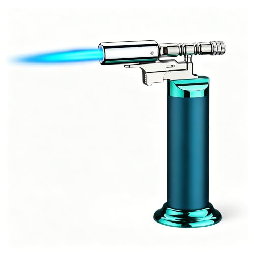Encendedor de antorcha de butano Recargable, antorcha de Llama Tipo Chorro Ajustable con Encendido con una Sola Mano, antorcha culinaria de Metal portátil for Acampar y Caminar(Blue)
