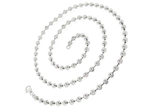 Verona Jewelers 925 Sterling Silver Moon Cut Bead Chain Necklace, 2MM 3MM 4MM-Dog Tag Ball Link Necklace, Silver Beaded Necklace in,Rhodium and Yellow Gold,Men and Women, 16-362