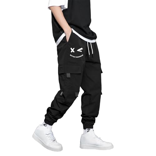 Men's Tactical Cargo Pants Casual Hip Hop Style Drawstring Multiple Pocket High Waisted Graphic Street Pants