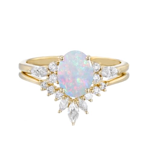 1-5ct Gemstone Wedding Ring Sets for Women 10K 14K 18K Solid Gold Oval Cut Birthstone Gemstone and Moissanite Engagement Ring Sets Bridal Ring Set Free Engraved