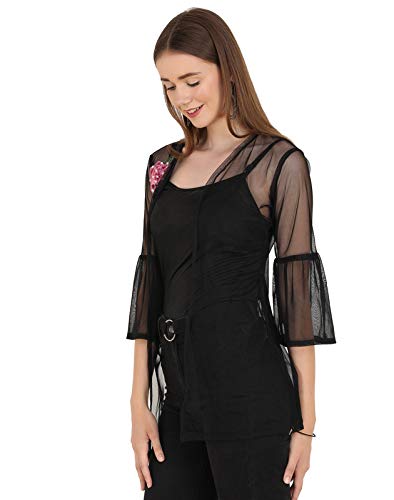 Image of UNFAKENOW Women Floral Embroidered Pearl Embellished Net Shrug