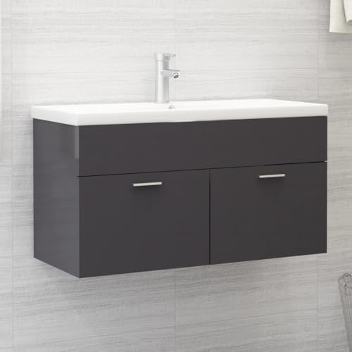Lauuoeriau Home & Garden,Mueble para fregadero de muebles gris brillante 90 x 38,5 x 46 cm, madera de ingeniería