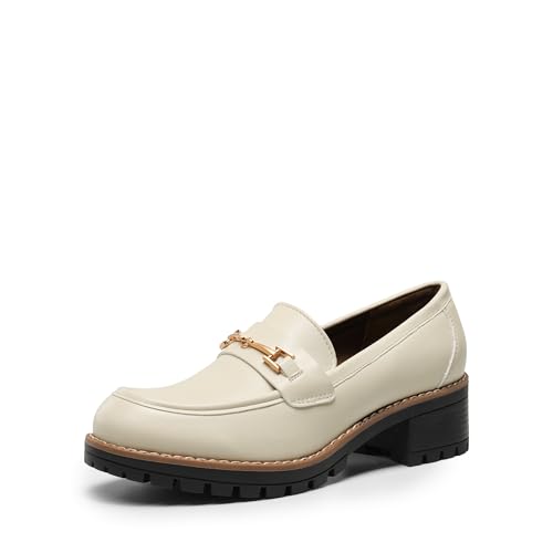 DREAM PAIRS Zapatos Mujer Mocasines con Tacon Ancho Clasico Loafers con Plataforma,Size 41,Beige-PU,SDLS2410W DREAM PAIRS Zapatos Mujer Mocasines con Tacon Ancho Clasico Loafers con Plataforma,Size 41,Beige-PU,SDLS2410W