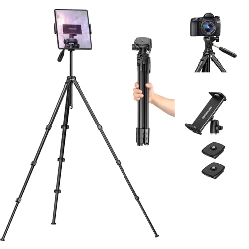 Image of elitehood 63 inch Tripod for Camera and iPad Video Recording, Compact Travel Outdoor iPad Tripod Stand, Load Capacity 8kg /17.6lbs, Compatible with DSLR and 4.7-13 inch Tablet /Phone