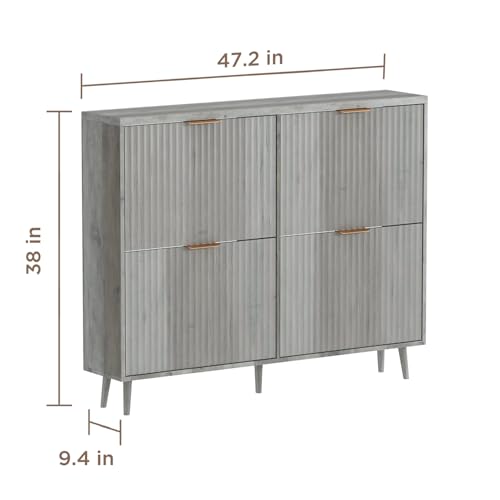 Image of Shoe Cabinet Storage,Modern Freestanding Organizer with 4 Flip Drawers,Narrow Shoe Rack Cabinet for Entryway,Grey