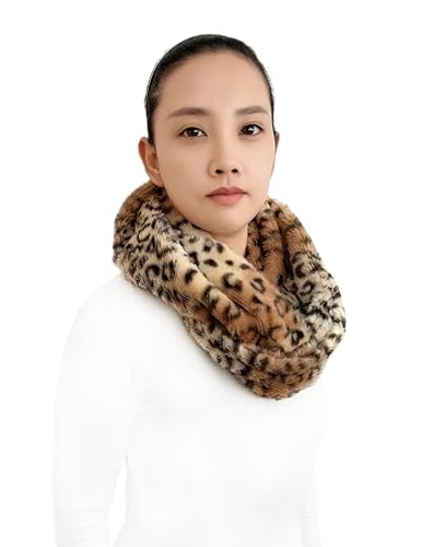 Lina & Lily Leopard Animal Print Women's Winter Infinity Scarf Double Loop Faux Fur2