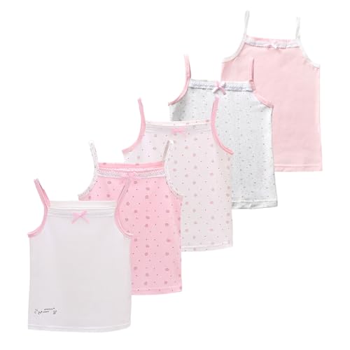 Letoileite 2-10 Years Little Girls Camisole Soft Tagless Cami Kids Breathable Undershirts Cotton Tank Top 5 Pack Strawberry